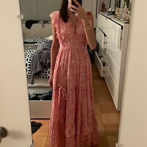 Banjanan pink floral maxi dress with front slit size XS